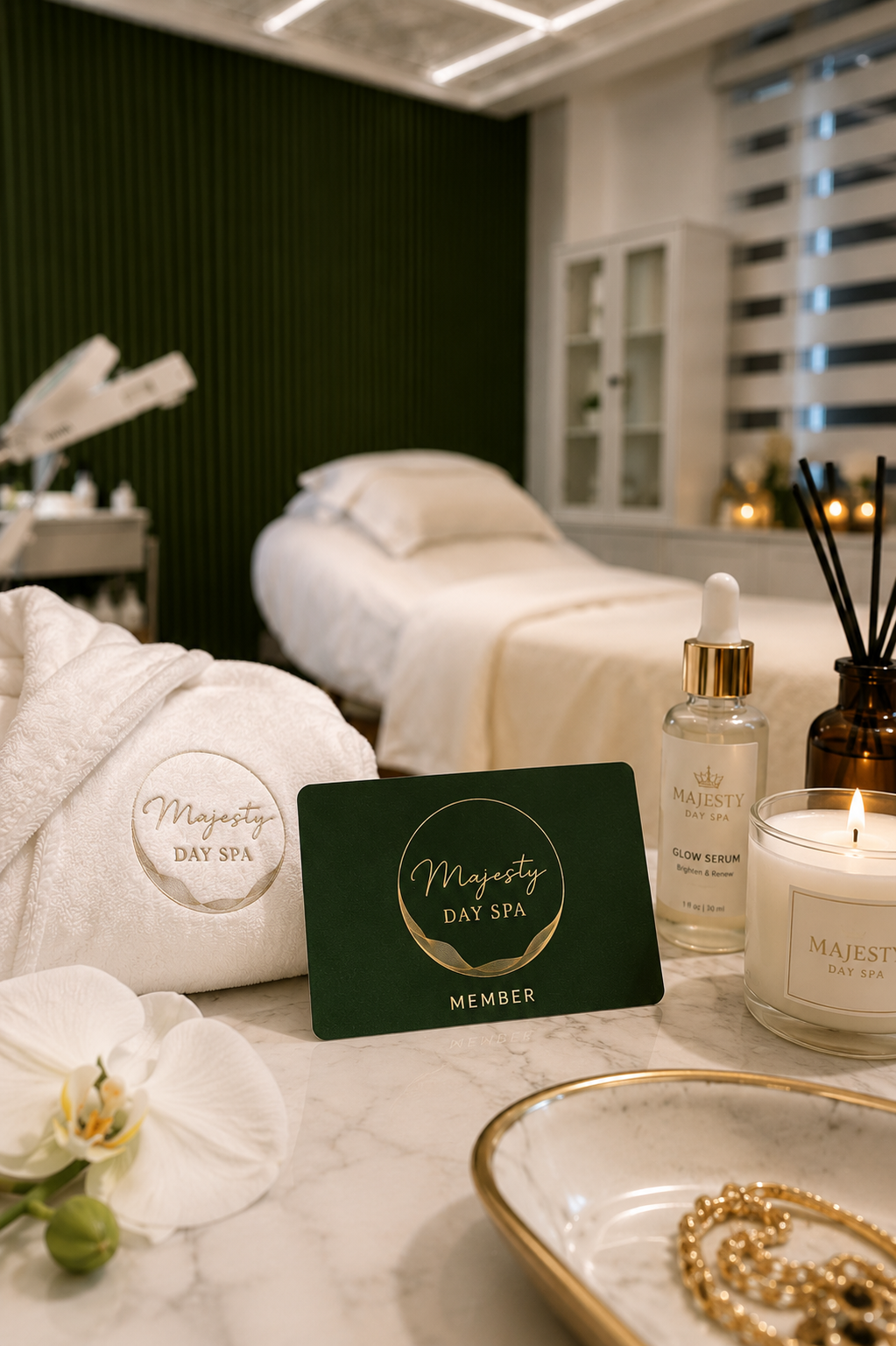 Majesty Day Spa retail skincare and gift display